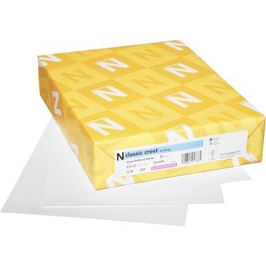 Classic Crest Writing Multipurpose Paper - White - Letter - 8 1/2&quot; x 11&quot; - Smooth - 500 / Ream - Green Seal - Watermarked, Acid-free, No Cotton Content, Ream-wrapped - Natural White