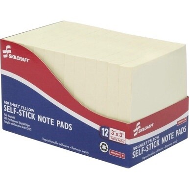 7530011167867 AbilityOne Self-Stick Note Pad - Yellow - Plain - 3&quot; x 3&quot;