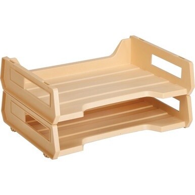 7520010944308 SKILCRAFT Plastic Desk Trays - Side-loading, Stackable, Sturdy - Beige - Plastic - 2 / Pack