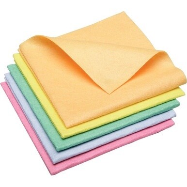 SKILCRAFT Synthetic Shammy Surface Cloths - 15&quot; x 15&quot; - Assorted, Yellow, Blue, Orange, Salmon - Cloth - Absorbent, Non-abrasive - 5 / Pack