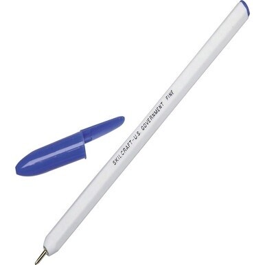 SKILCRAFT Stick Pen - Blue Ink - White Barrel - 12 / Dozen
