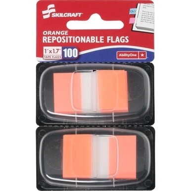 SKILCRAFT Repositionable Self-stick Flags - 1&quot; x 1.75&quot; - Rectangle - Orange - Repositionable, Self-adhesive, Removable - 100 / Pack - Recycled