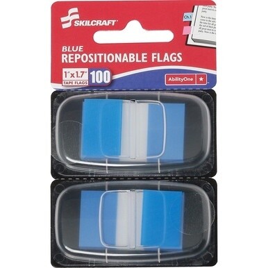 SKILCRAFT Repositionable Self-stick Flags - 1&quot; x 1.75&quot; - Rectangle - Blue - Repositionable, Self-adhesive, Removable - 100 / Pack - Recycled Bremerton Stocks