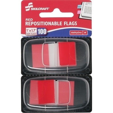 7510013152019  SKILCRAFT Repositionable Self-stick Flags - 1&quot; x 1.75&quot; - Rectangle - Red - Repositionable, Self-adhesive, Removable - 100 / Pack - Recycled Bremerton Stocks