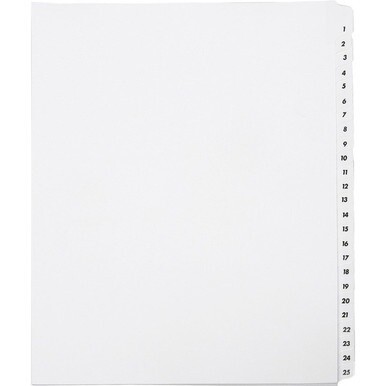 7530014072250 AbilityOne Legal Divider Numerical Tabs - 1 - 25 - Un-Punched