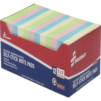 7530013982660 AbilityOne Self-Stick Note Pad - Pastel - Plain - 2&quot; x 3&quot; - Assorted Pastel