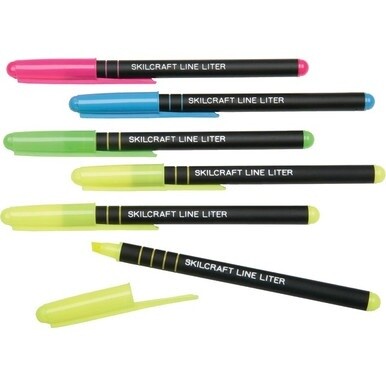 7520014840013 7520-01-484-0013 AbilityOne  SKILCRAFT Line Liter Pocket Highlighters - Chisel Marker Point Style - Fluorescent Yellow, Fluorescent Pink, Fluorescent Blue, Fluorescent Green - Rubberized