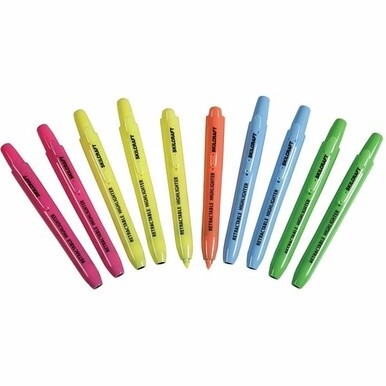 7520015548208 SKILCRAFT Retractable Highlighter - Medium, Fine Marker Point - Chisel Marker Point Style - Retractable - Yellow, Green, Blue, Pink, Orange - 10 / Set