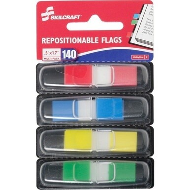 GSA MAS ABILITYONE 7510016200283 7510-01-620-0283  Self Stick Rectangular Flag, .5" x 1.7", Multi Pack (Red/yellow/blue/green) 24 PG