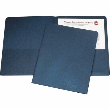 7510005842489 SKILCRAFT Double Pocket Portfolio - 8 1/2&quot; x 11&quot; - 3/8&quot; Expansion - 2 Pocket(s) - LeatherGrain - Dark Blue - 30% Recycled - 25 / Box