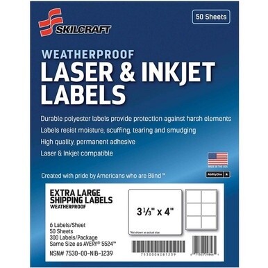 7530016736217 AbilityOne Weatherproof Laser and Inkjet Labels - Extra Large Shipping - 3-1/3&quot; x 4&quot;
