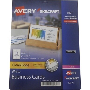 ABILITYONE 7530016878444 7530-01-687-8444 Business Cards, Uncoated, Two-Sided Printing, White, 2" x 3-1/2", 200 Cards 12 PG