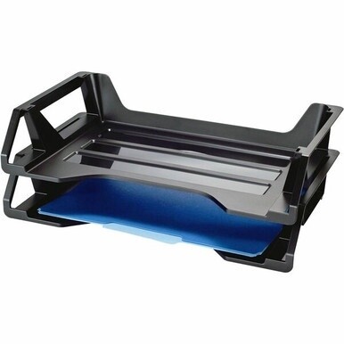 Officemate Achieva&amp;reg; Recycled Side Load Letter Tray, 2/Pack - 5.4&quot; Height x 15.1&quot; Width x 8.9&quot; Depth - Desktop - Stackable - 30% - Black - Plastic - 2 / Pack