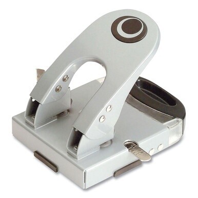 50-Sheet Deluxe Two-Hole Punch, 1/4&quot; Holes, Gray/Blue
