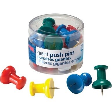 Officemate Giant Push Pins - 1.5&quot; Length - 12 / Pack - Assorted