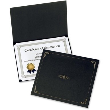 Oxford Letter Certificate Holder - 8 1/2&quot; x 11&quot; - Linen - Black - 5 / Pack