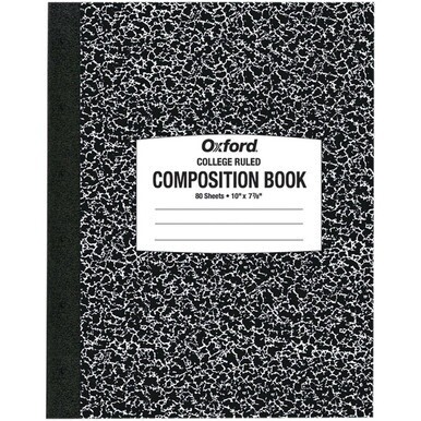 Oxford Tops College-ruled Composition Notebook - 80 Sheets - Stitched - 7 7/8&quot; x 10&quot; - White Paper - Black Marble Cover - 1 Each