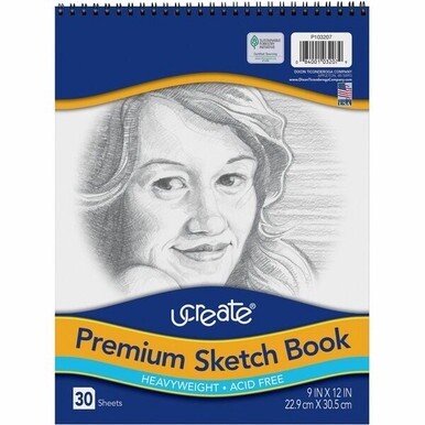 UCreate Art1st Sketch Book - 30 Sheets - Spiral - 70 lb Basis Weight - 9&quot; x 12&quot; - White Paper - Chipboard Cover - Heavyweight, Acid-free - Recycled - 1 / Pad