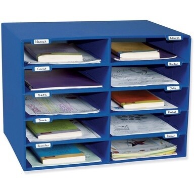 Classroom Keepers 10-Slot Mailbox - 10 Compartment(s) - Compartment Size 3&quot; x 12.50&quot; x 10&quot; - 16.6&quot; Height x 21&quot; Width x 12.9&quot; Depth - 70% Recycled - Blue - 1 Each