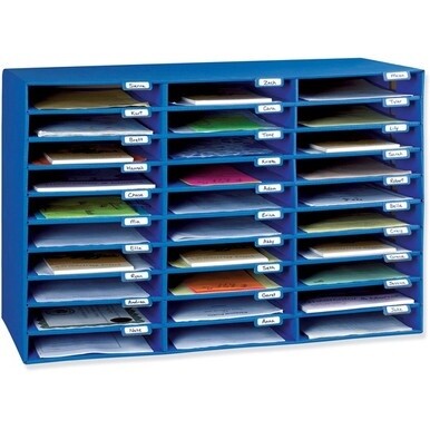 Classroom Keepers 30-Slot Mailbox - 30 Pocket(s) - Compartment Size 1.80&quot; x 12.50&quot; x 10&quot; - 21&quot; Height x 31.6&quot; Width x 12.8&quot; Depth - 70% Recycled - Blue - 1 Each