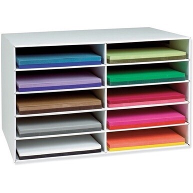 Classroom Keepers 12&quot; x 18&quot; Construction Paper Storage - 10 Compartment(s) - Compartment Size 3&quot; x 12.25&quot; x 18.25&quot; - 16.9&quot; Height x 26.9&quot; Width x 18.5&quot; Depth - 70% Recycled - White - 1 Each