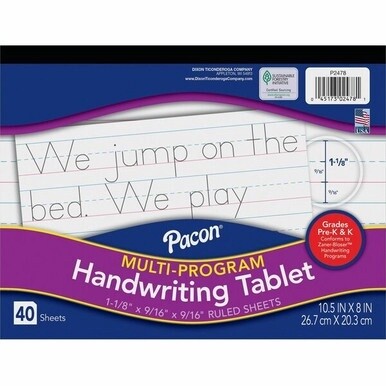 Pacon Multi-Program Handwriting Tablet - 40 Sheets - Both Side Ruling Surface - Ruled - 1.13&quot; Ruled - 10 1/2&quot; x 8&quot; - White Paper - Assorted Cover - Chipboard Backing, Recyclable, Film-wrapped - 1 Each