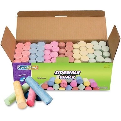 Creativity Street Sidewalk Chalk - 4&quot; Length - 1&quot; Diameter - Tan, Pink, Teal, Lime, Gray, White, Purple, Orange, Dark Blue, Light Blue, Dark Yellow, ... - 52 / Box - Non-toxic, Washable
