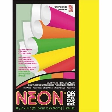 Pacon Neon Multipurpose Paper - Yellow - Letter - 8.50&quot; x 11&quot; - 24 lb Basis Weight - 100 Sheets/Pack - Bond Paper - Neon Yellow