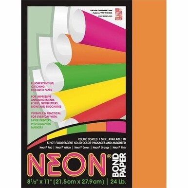 Pacon Neon Bond Paper - Orange - Letter - 8 1/2&quot; x 11&quot; - 24 lb Basis Weight - 100 / Pack - Sustainable Forestry Initiative (SFI) - Neon Orange