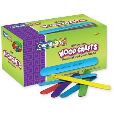 Creativity Street Jumbo Craft Sticks Bright Assortment - Craft, Project x 0.75&quot;Width x 2&quot;Thickness x 6&quot;Length - 500 / Box - Assorted - Wood