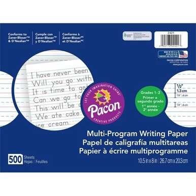 Pacon Multi-Program Handwriting Papers - 500 Sheets - 0.50&quot; Ruled - Unruled Margin - 10 1/2&quot; x 8&quot; - White Paper - Hard Cover - 500 / Ream