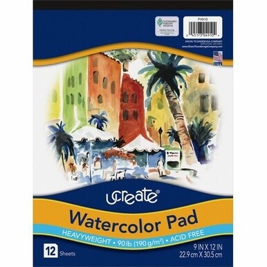 UCreate Watercolor Pad - 12 Sheets - 9&quot; x 12&quot; - White Paper - Acid-free - Recycled - 12 / Pad