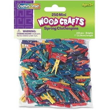 Creativity Street WoodCrafts Bright Mini Clothespins - Mini - 1&quot; Length x 1.5&quot; Width - for Artwork - 250 / Pack - Assorted - Wood