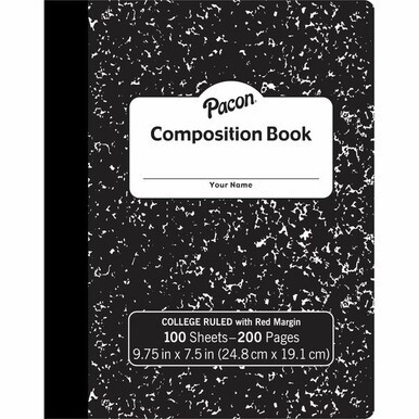 Pacon Composition Book - 100 Sheets - 200 Pages - College Ruled - 0.28&quot; Ruled - 9.75&quot; x 7.5&quot; x 0.1&quot; - White Paper - Black Marble Cover - Durable, Hard Cover - 1 Each