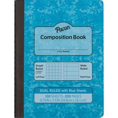 Pacon Dual Ruled Composition Book - 100 Sheets - 9.75&quot; - BlueCardboard Cover - Sturdy, Hard Cover - 1 Each