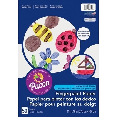 Pacon Fingerpaint Paper - 50 Sheets - 11&quot; x 16&quot; - White Paper - Non Absorbant, Bleed Resistant, Smear Resistant - 1 / Pack