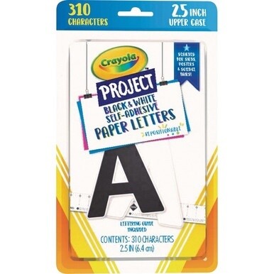 Crayola Self-adhesive Paper Letters - Self-adhesive - 2.50&quot; Height - Black/White - Paper - 310 / Pack