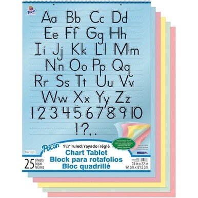 Pacon Colored Paper Chart Tablet - 25 Sheets - 1.50&quot; Ruled - 24&quot; x 32&quot; - 24&quot; x 32&quot; - Assorted Paper - Punched, Spiral Bound - 1 Each
