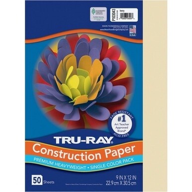 Tru-Ray Construction Paper - Art Project, Craft Project - 9&quot;Width x 12&quot;Length - 76 lb Basis Weight - 50 / Pack - Ivory - Fiber, Sulphite