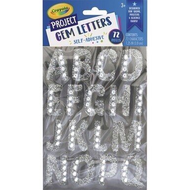 Crayola Sparkling Gems Sticker Letters - Self-adhesive - 1.25&quot; Height - Silver - 72 / Pack