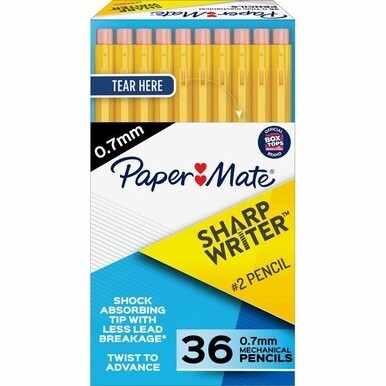 Paper Mate SharpWriter Mechanical Pencils, 0.7mm, HB #2 led - # 2.5 Lead - 0.7 mm Lead Diameter - Graphite Lead - Classic Yellow Plastic Barrel - 36 / Box