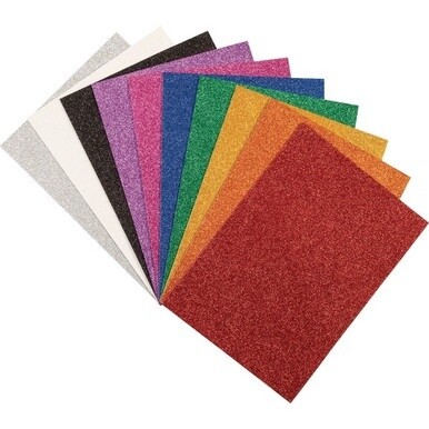 Creativity Street Wonderfoam Glitter Sheets - Art Project, Craft Project - 8.50&quot;Height x 8.25&quot;Width x 11.70&quot;Length - 10 / Pack - White, Silver, Gold, Orange, Red, Pink, Green, Blue, Purple, Black - Fo