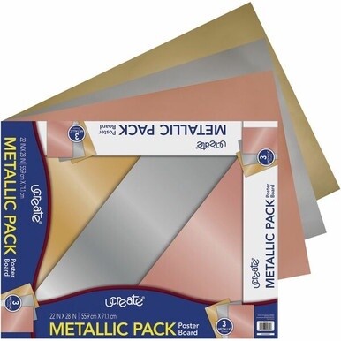 UCreate Metallic Poster Board - Craft Project, Art Project, Mounting, Poster, Sign, Display - 22&quot;Width x 28&quot;Length - 3 / Pack - Assorted Metallic