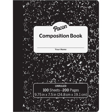 Pacon Unruled Compositon Book - 100 Sheets - Plain - Unruled - 7 1/2" x 9 3/4" - Black Marble Cover - 24 / Carton