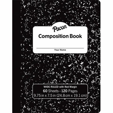 Pacon Composition Book - 60 Sheets - Wide Ruled - 0.38&quot; Ruled - 7 1/2&quot; x 9 3/4&quot; - Black Marble Cover - 72 / Carton