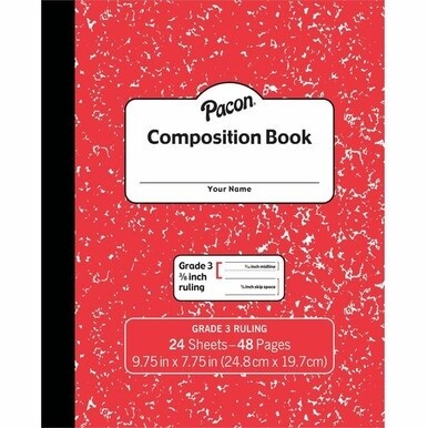 Pacon Composition Book - 24 Sheets - 48 Pages - 9.8&quot; x 7.5&quot; - Red Marble Cover - Durable Cover, Soft Cover - 1 Each