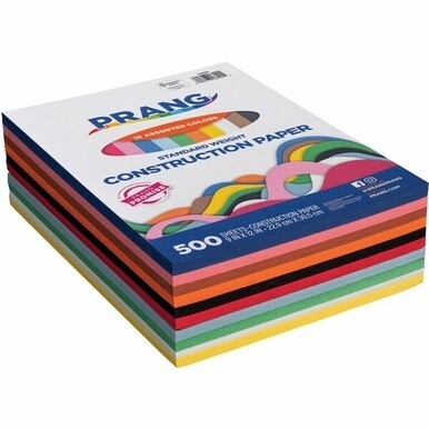 Prang Construction Paper - Art Project, Craft Project, Fun and Learning, Cutting, Pasting - 9&quot;Width x 12&quot;Length - 45 lb Basis Weight - 500 / Pack - Assorted