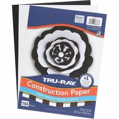 Tru-Ray Construction Paper - Art Project, Craft Project - 9&quot;Width x 12&quot;Length - 144 Sheet - Black, White - Sulphite, Fiber, Paper