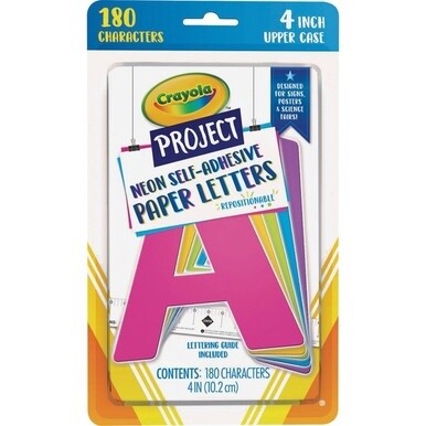 Crayola Self-adhesive Paper Letters - Self-adhesive - 4&quot; Height - Assorted Neon - Paper - 180 / Pack