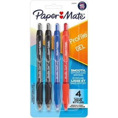 Paper Mate Profile Gel Pen - 0.7 mm Pen Point Size - Retractable - Assorted Gel-based Ink - 4 / Pack